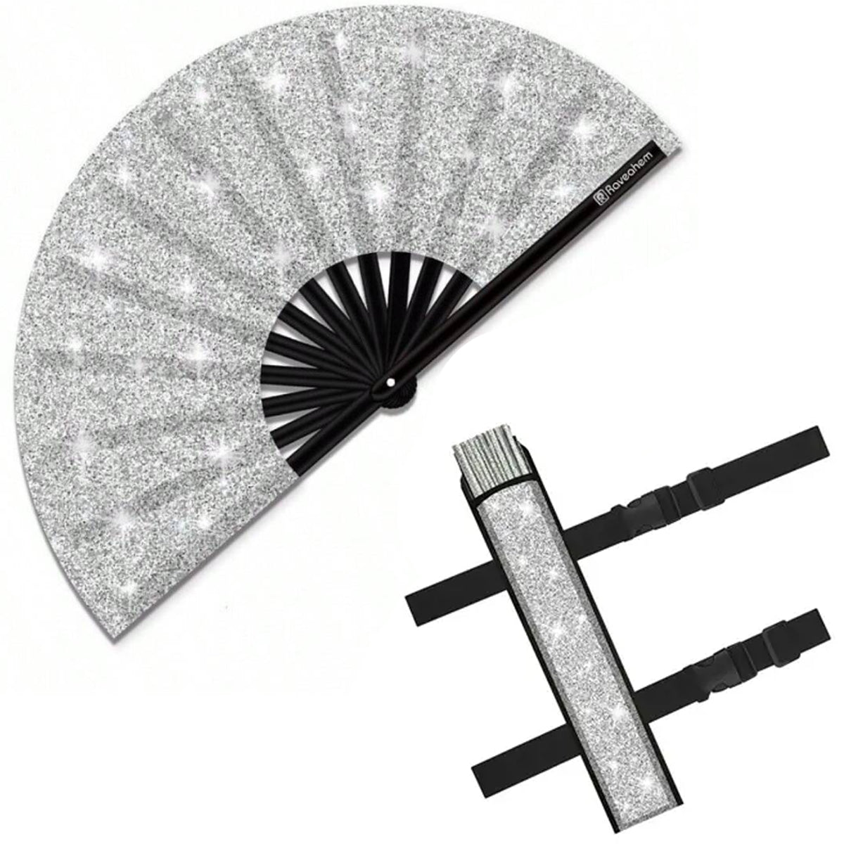 Glitter Clack Fans w/Leg Holster - silver