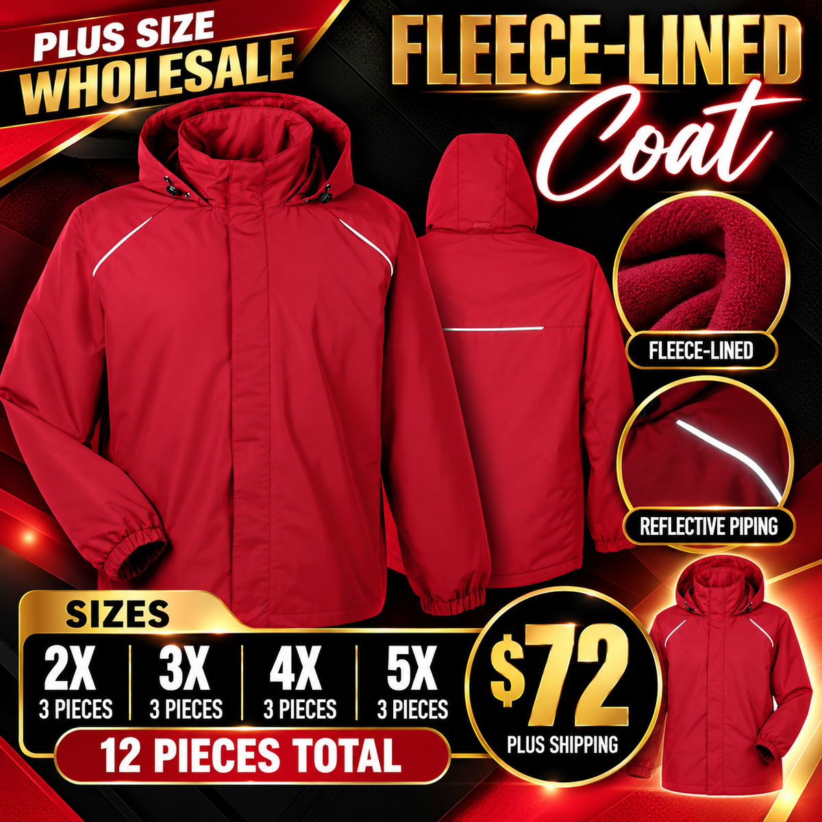 ✨Wholesale✨ CORE365 Plus Size Profile Fleece-Lined Coat