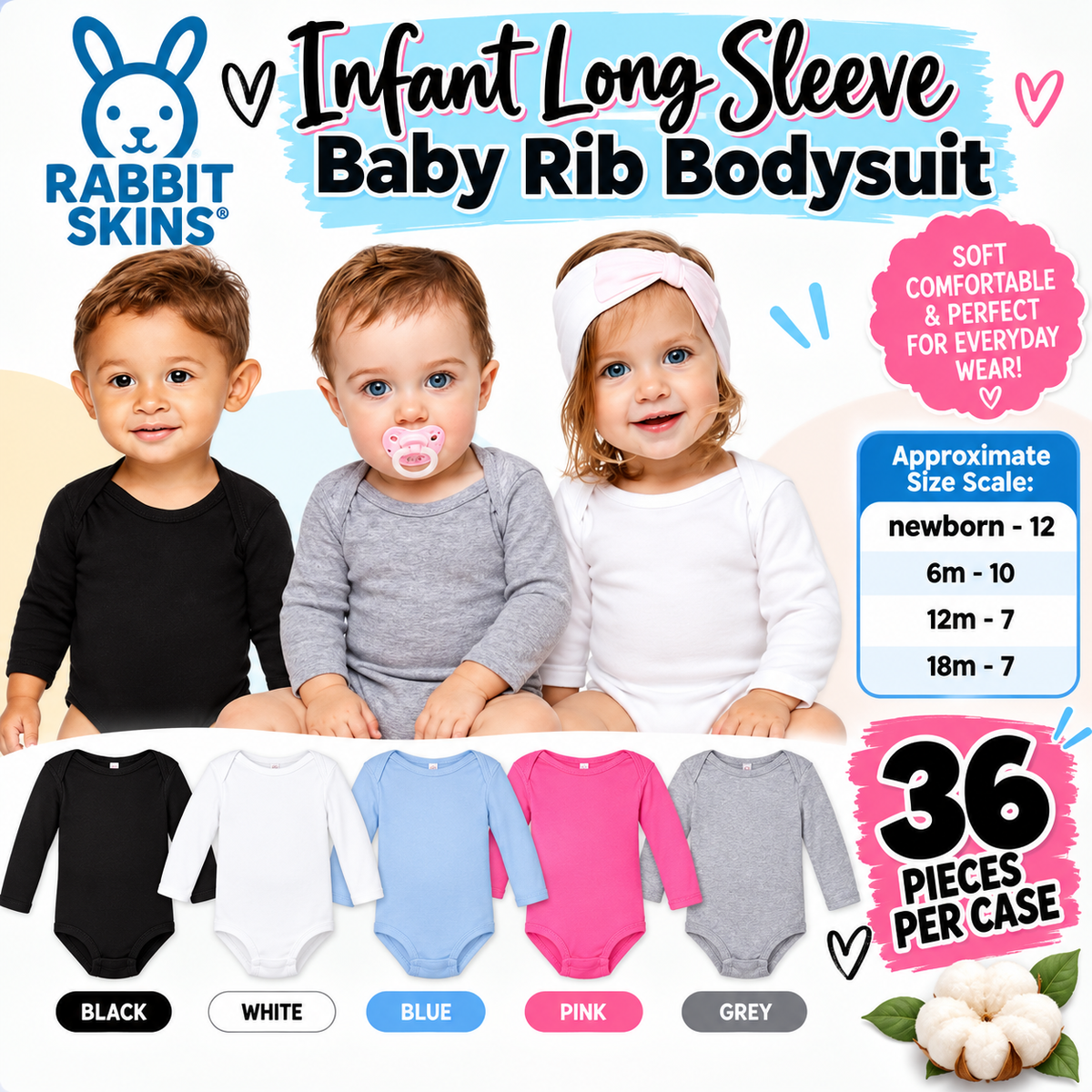 ✨Wholesale✨ Rabbit Skins Infant Long Sleeve Bodysuit