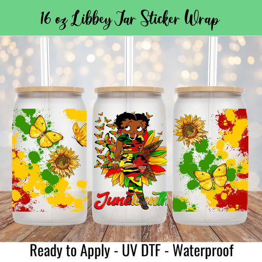 BB Juneteenth Sunflower 16 Oz UV DTF Sticker Wrap