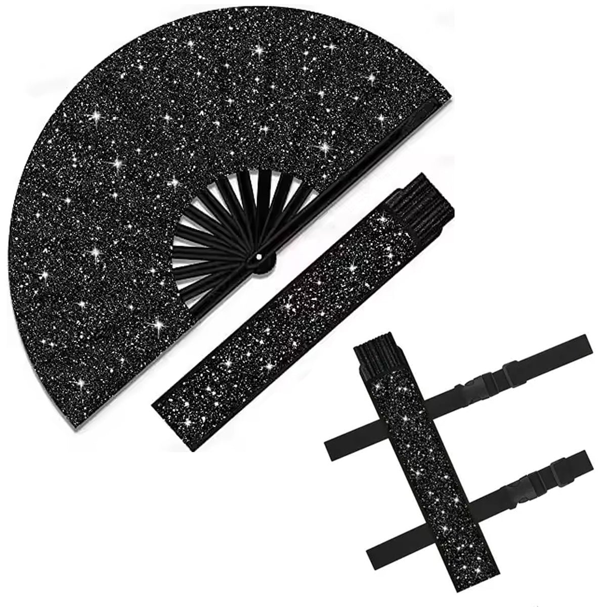 Glitter Clack Fans w/Leg Holster - black