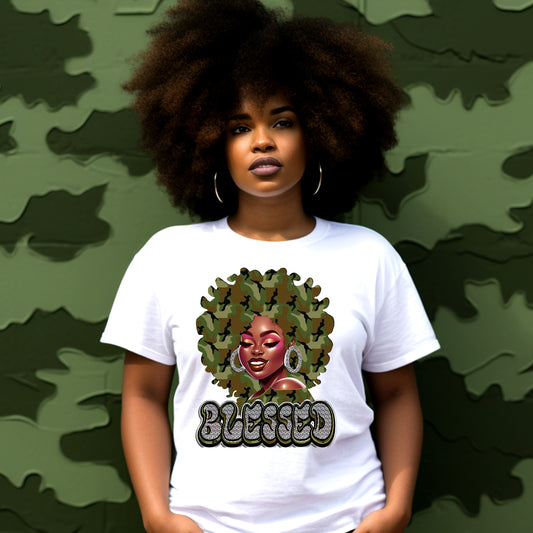 Blessed Camo Afro Woman DTF Transfer