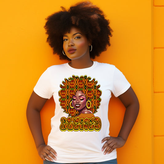 Blessed Kente Afro Woman DTF Transfer