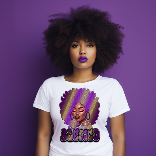 Blessed Purple Afro Woman DTF Transfer