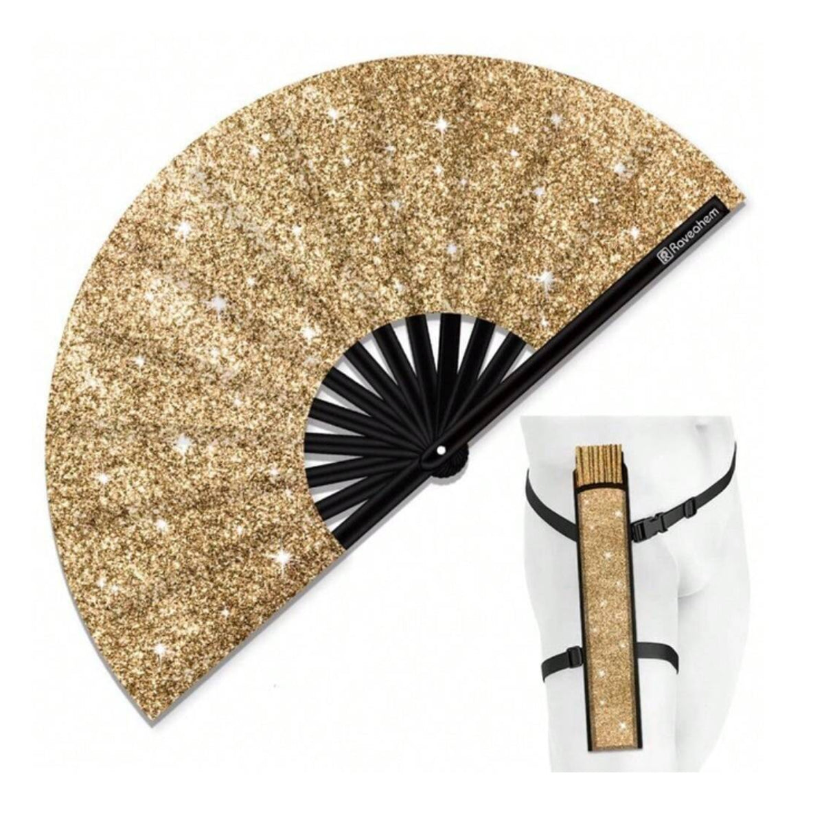 Glitter Clack Fans w/Leg Holster - champagne