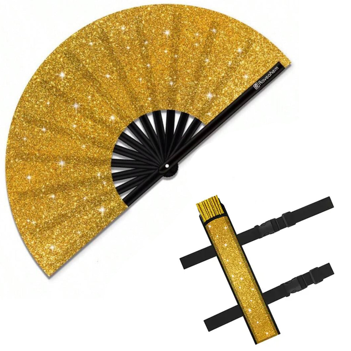 Glitter Clack Fans w/Leg Holster - gold