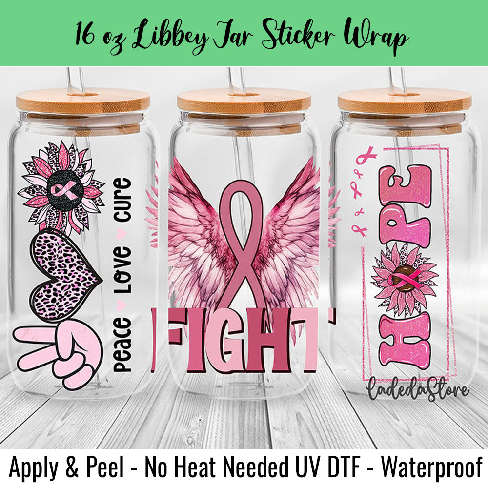 Peace Love Cure 16 Oz UV DTF Sticker Wrap