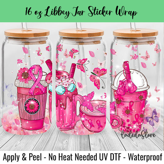 Pink Coffee 16 Oz UV DTF Sticker Wrap