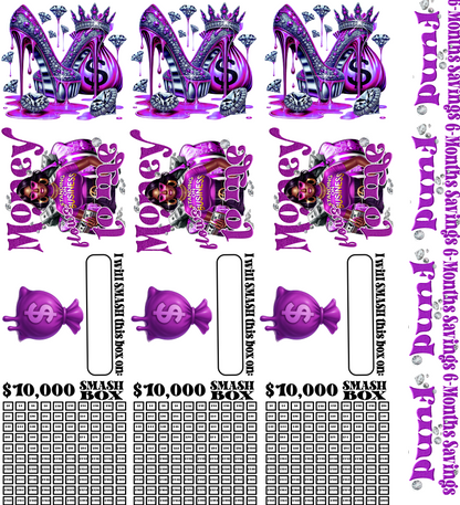 6 Months Saving Fund Smash Box UV DTF Stickers - 22 x24 Gang Sheet