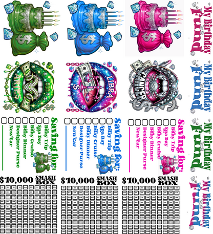Birthday Fund Smash Box UV DTF Stickers - 22 x24 Gang Sheet