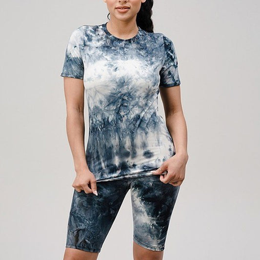 Grey Tie Dye Shorts Set