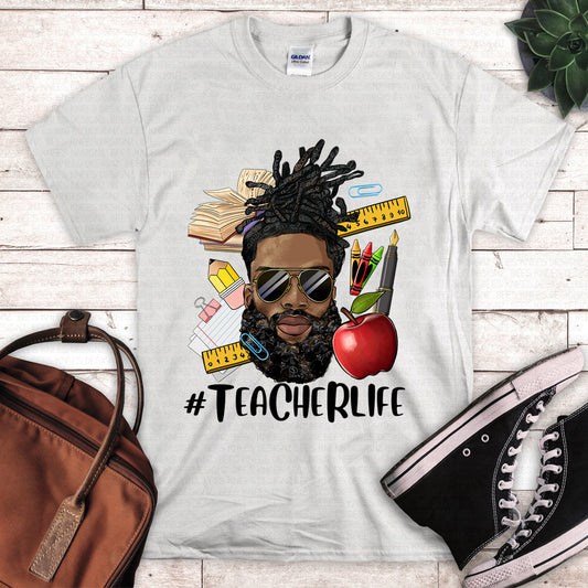 #TeacherLife Black Man Loc Bun DTF Transfer
