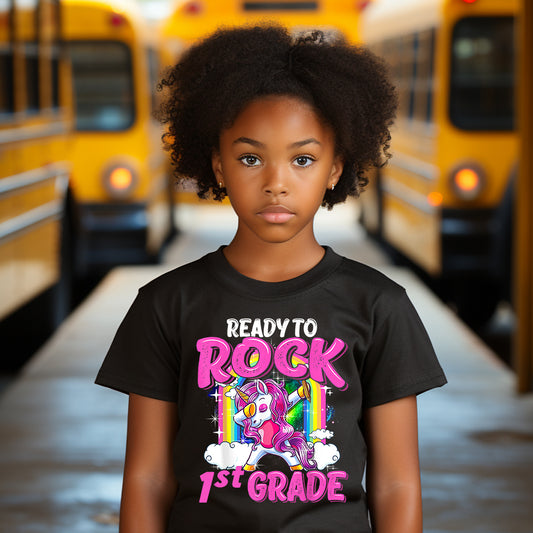 Ready to Rock 1st Grade Unicorn Dab DTF Transfer