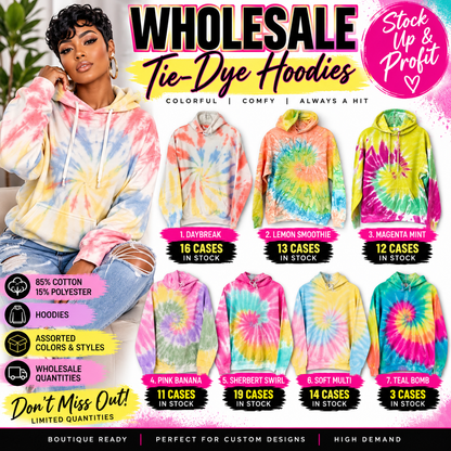 Adult Tie Dye Pullover Hoodie – 12 Pieces
