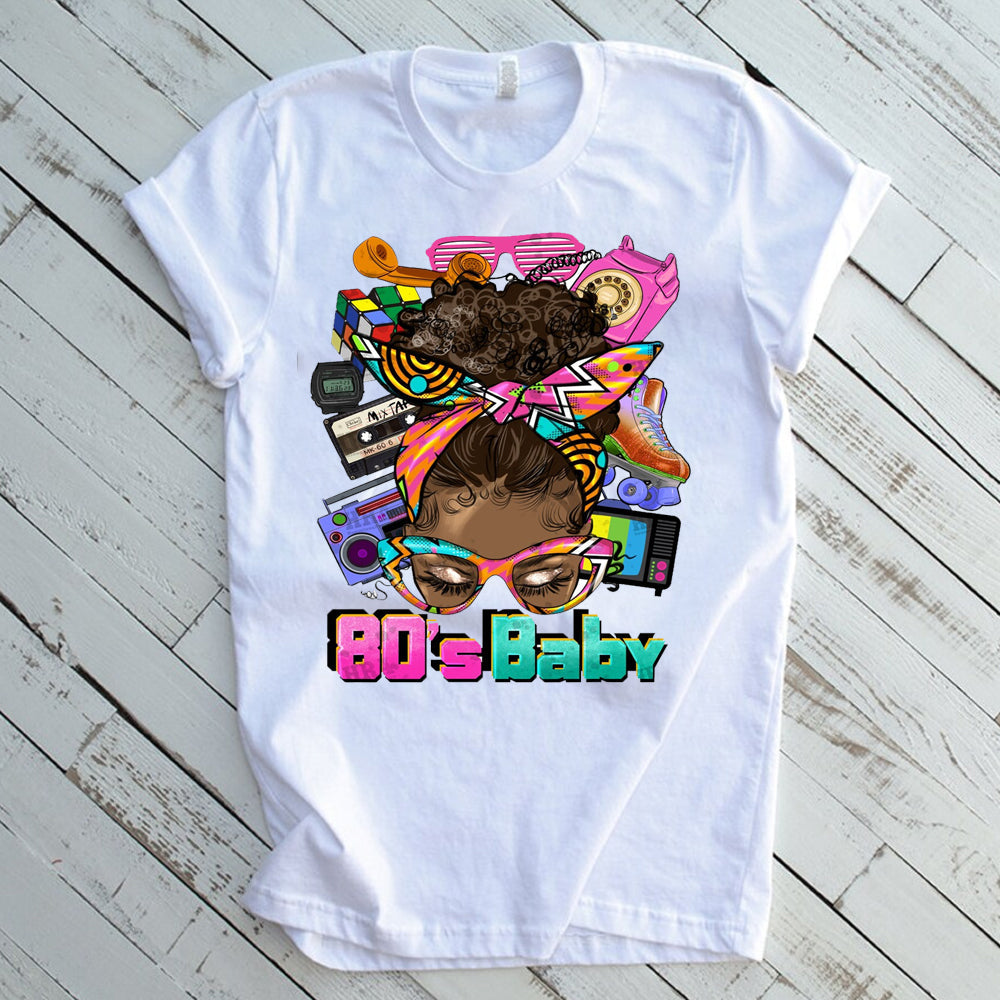 80s Baby Afro Messy Bun Sublimation Transfer