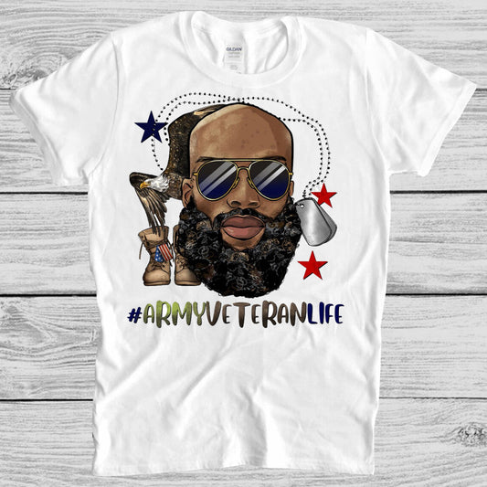 #ArmyVeteranLife Bald Black Man DTF Transfer