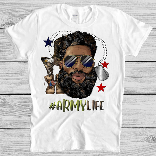 #ArmyLife Beard Bald Black Man Sublimation Transfer