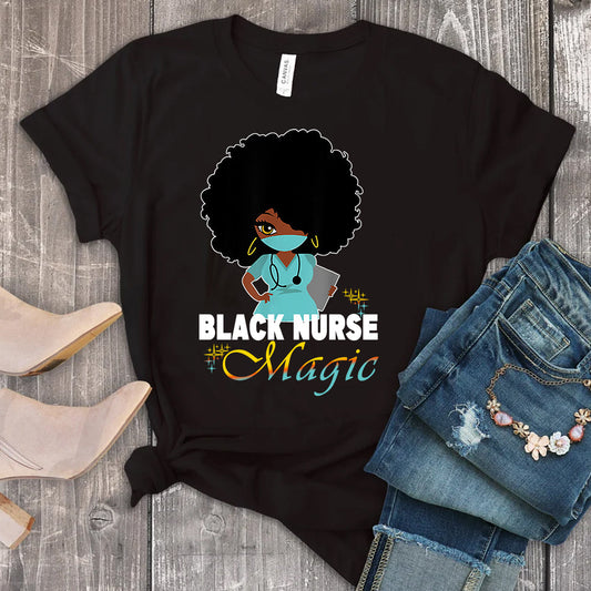 Black Nurse Magic colorful DTF Transfer - white