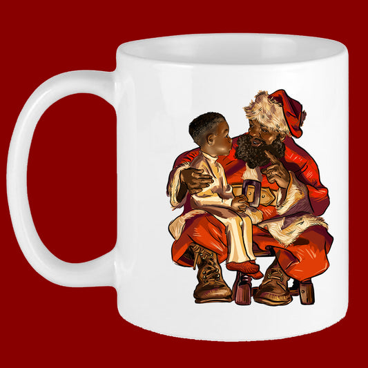 Black Santa and Boy Mug Sublimation Transfer