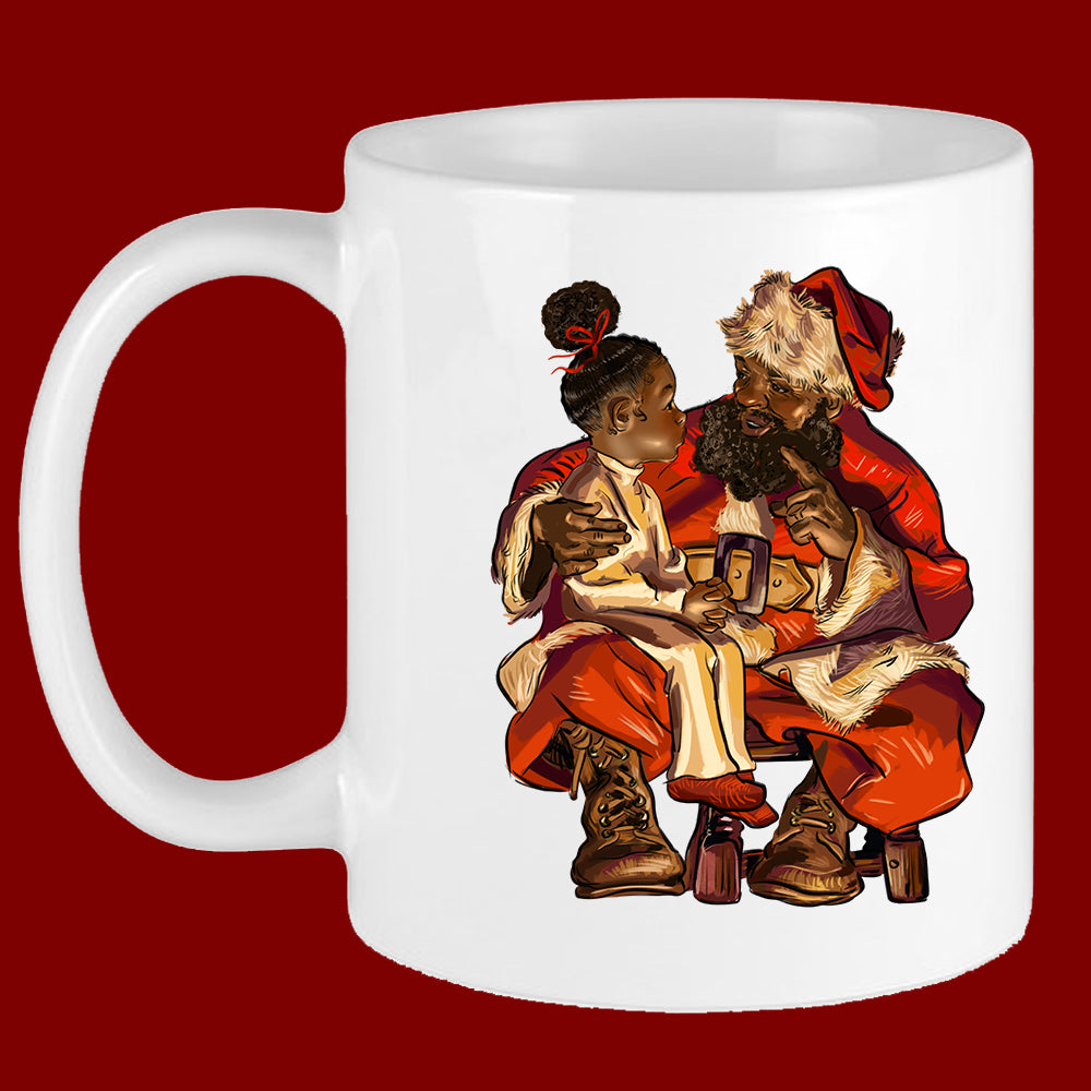 Black Santa and Girl Mug Sublimation Transfer