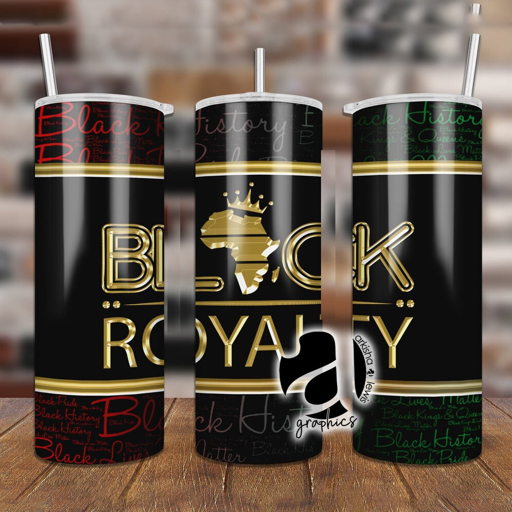 Black Royalty Script 20 oz UV DTF Tumbler Full Wrap Gold Black