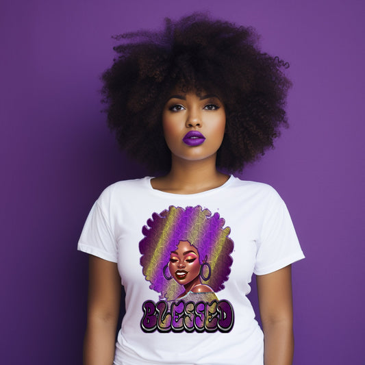 Blessed Purple Afro Woman Sublimation Transfer