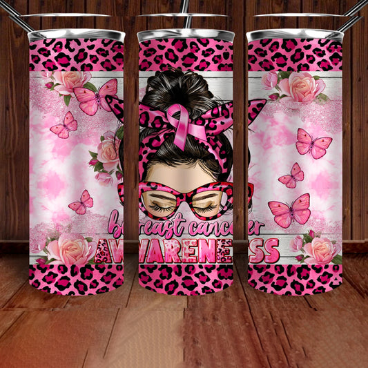 Brunette Breast Awareness Sublimation Tumbler Transfer