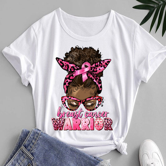 Afro Messy Bun Breast Cancer Warrior DTF Transfer