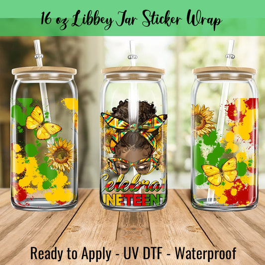 Celebrate Juneteenth Messy Bun 16 Oz UV DTF Sticker Wrap