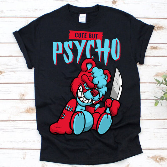 Cute But Psycho Bear DTF Transfer - red/blue