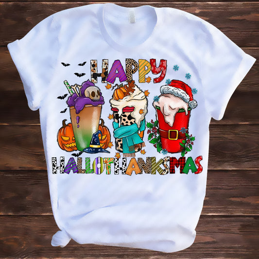 Happy HalloThanksMas Coffee DTF Transfer
