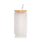 Libbey Jar Can Shaped Beer Can Glass With Bamboo Lid 16oz Frosted