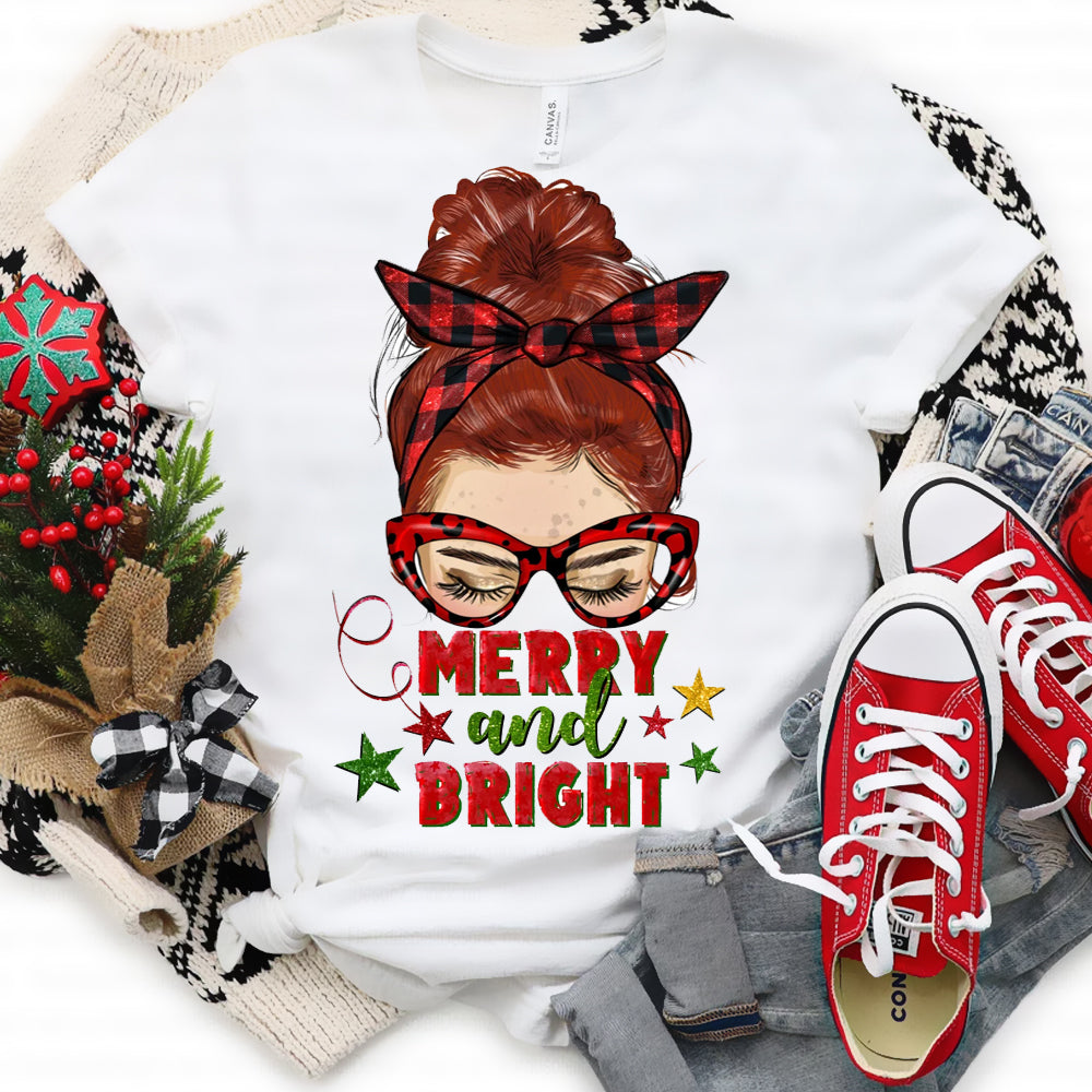 Merry and Bright Redhead DTF Transfer