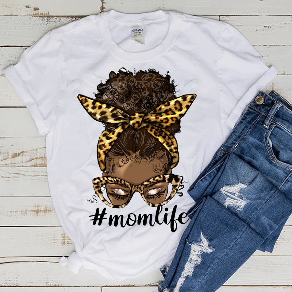 #MomLife Afro Messy Bun DTF Transfer