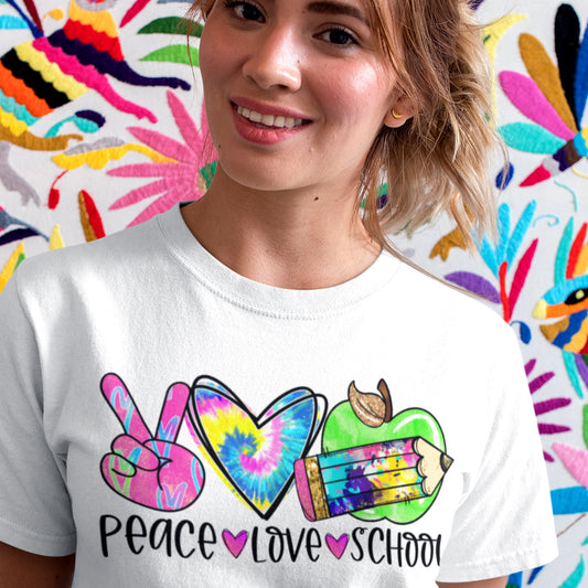 Peace Love School Tie Dye DTF Transfer