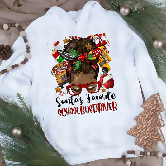 Santas Favorite Bus Driver Afro Messy Bun DTF Transfer