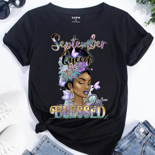 September Queen Just Blessed Purple DTF Transfer