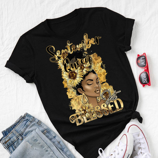 September Queen Just Blessed Gold DTF Transfer