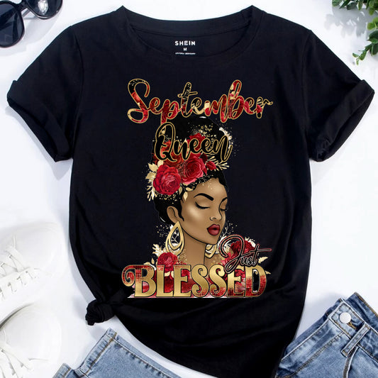 September Queen Just Blessed Red DTF Transfer