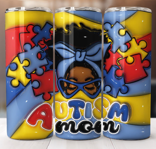 Autism Mom Puff Inflated Tumbler Sublimation Transfer