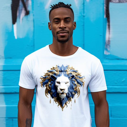 3D Lion Head Blue DTF Transfer