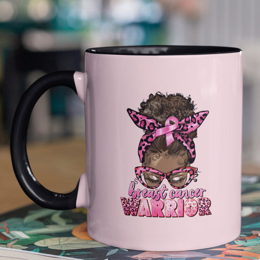 Breast Cancer Warrior Afro Bun Mug UV DTF Stickers