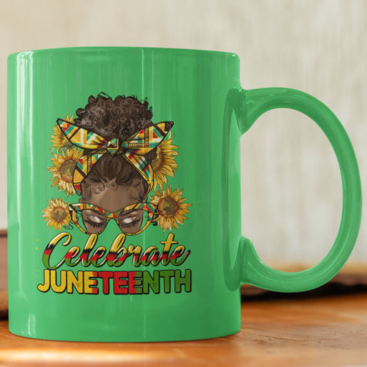 Celebrate Juneteenth Afro Bun Mug UV DTF Stickers