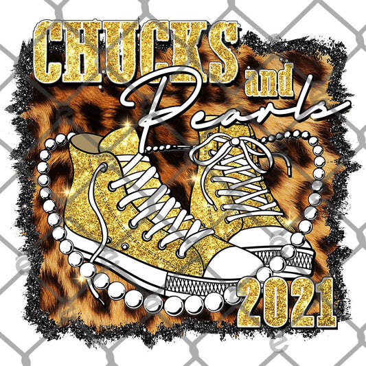 Chucks and Pearls Gold DTF Transfer