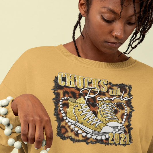 Chucks and Pearls Gold DTF Transfer