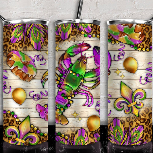 MardiGras Crawfish 20 oz UV DTF Tumbler Full Wrap
