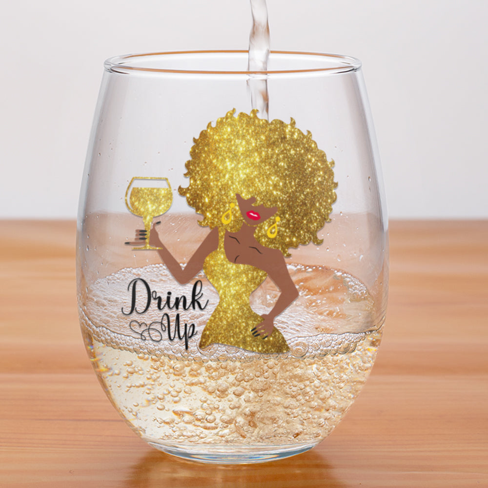 Gold Dress Drink Up Mug Wine Glass UV DTF Stickers