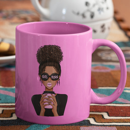 Girl Boss Afro Bun Mug UV DTF Stickers