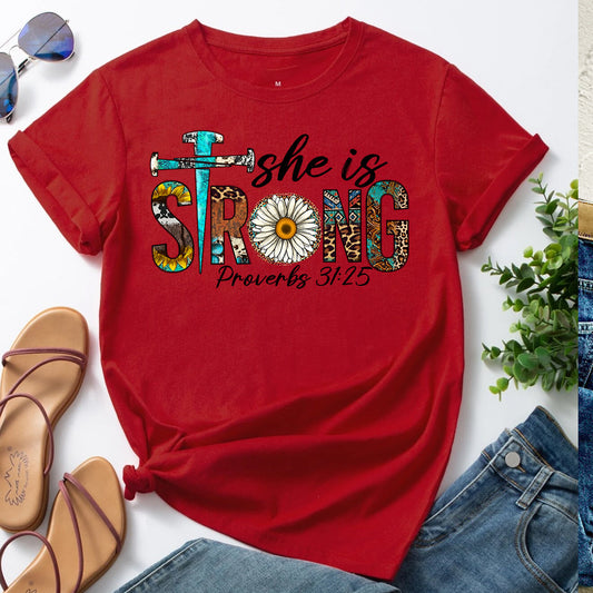 She is Strong Proverbs Cross Flower DTF Transfer