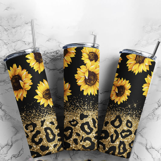 Sunflowers Leopard Print 20 oz UV DTF Tumbler Full Wrap